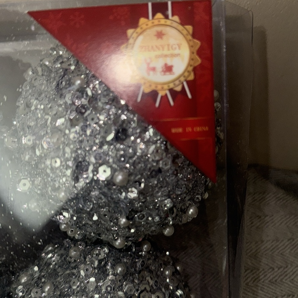 Silver Glitter Ornament Set of 4 - Picture 5 of 7